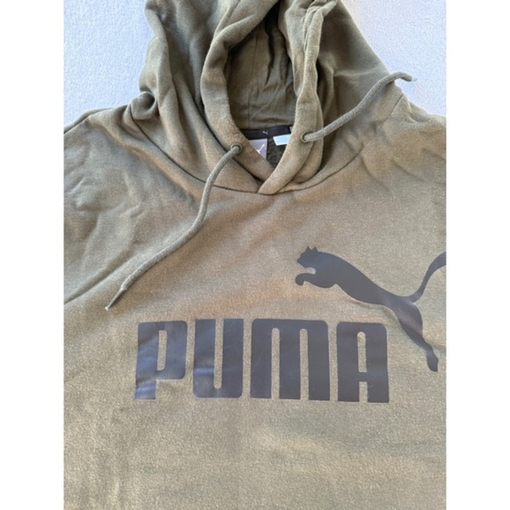 Puma Hoodie‎ Mens Medium Olive Green Cotton Blend Big Logo Fleece Sweatshirt